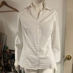 Signature White Pleated Button-Up Shirt